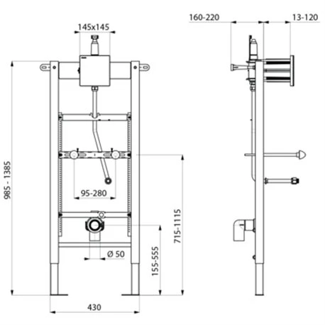 Bâti-support Tempofix 3 543000D+430030 Version Secteur Plaque Tempomatic 4 Noire, Urinoir à Flexible 1/2'' 4 Bâti-support Tempofix 3 543000D+430030 Version Secteur Plaque Tempomatic 4 Noire, Urinoir à Flexible 1/2'' – Image 2