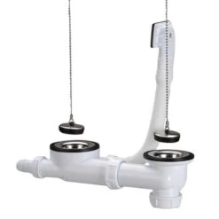 Bonde Et Vidage évier Inox 50 Mm 0204311 Avec Trop-plein Et Siphon Réglable En Hauteur Bouchon Chaînette, 2 Cuves