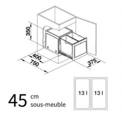 Blanco Poubelle Sous évier Botton Pro 45/2, 2 Bacs 26 Litres Manuel 9 Blanco Poubelle Sous évier Botton Pro 45/2, 2 Bacs 26 Litres Manuel -Aqua Home Magasin botton pro 45 2 517467 plastique 3