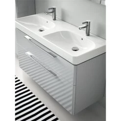 Geberit Lavabo Smyle Square 120 Cm 2 Trous Percés Robinetterie -Aqua Home Magasin lavabo jam 2 vasques 120 cm allia 2 trous perces 2 cuves ref 00135600000 4