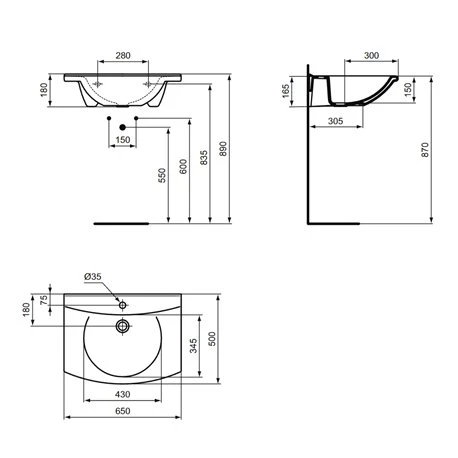 Lavabo Matura 65x50 Cm Sans Trop-plein 4 Lavabo Matura 65x50 Cm Sans Trop-plein – Image 2