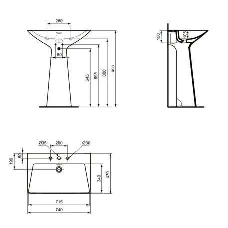 Ideal Standard Lavabo Monobloc Tipo-Z 3 Trous Blanc Brillant 3 Ideal Standard Lavabo Monobloc Tipo-Z 3 Trous Blanc Brillant
