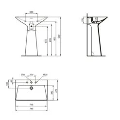 Ideal Standard Lavabo Monobloc Tipo-Z 3 Trous Noir Brillant