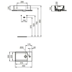 Ideal Standard Lave-mains Extra 45x25 Cm Soie Blanche, Version Droite -Aqua Home Magasin lave mains extra 45x25 cm soie blanche version droite 4