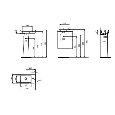 Ideal Standard Lave-mains I.Life S 45x25 Cm 3 Ideal Standard Lave-mains I.Life S 45x25 Cm