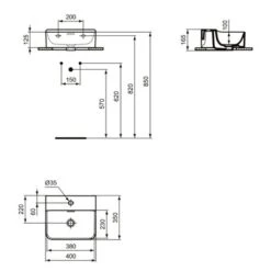 Ideal Standard Lave-mains Conca 40x30 Cm Avec Trop-plein Et Trou De Robinetterie Blanc Brillant