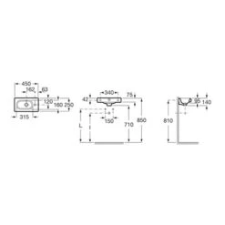 Roca Lave-mains Meridian 45x25 Cm -Aqua Home Magasin meridian n lave main mural de 350 a 450 a327248000 perce a droite mural 2