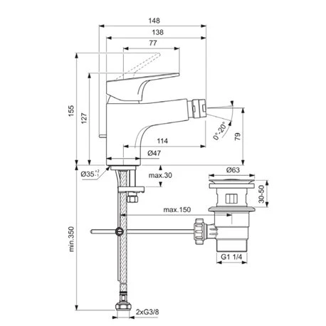 Mitigeur Bidet C2 Olyos Chromé Avec Tirette Et Vidage Bonde Polypropylène 6 Mitigeur Bidet C2 Olyos Chromé Avec Tirette Et Vidage Bonde Polypropylène – Image 4