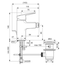 Ideal Standard Mitigeur Bidet Ceraplan Noir Mat Avec Tirette Et Vidage Bonde Métal -Aqua Home Magasin mitigeur bidet ceraplan noir mat avec tirette et vidage bonde metal 5