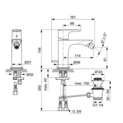 Ideal Standard Robinet Bidet Connect Air Gris Orage, Avec Tirette Et Vidage Bonde Métal -Aqua Home Magasin mitigeur bidet monotrou a7030gn connect air gris orage avec tirette et vidage bonde metal 3