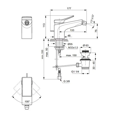 Ideal Standard Robinet Bidet Check Chrome, Avec Tirette Et Vidage Bonde Métal 4 Ideal Standard Robinet Bidet Check Chrome, Avec Tirette Et Vidage Bonde Métal – Image 2