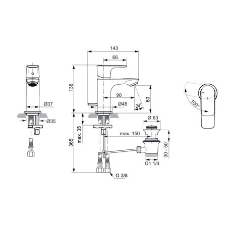 Ideal Standard Mitigeur Lavabo Monotrou Piccolo Connect Air Or Brossé, Tirette Et Vidage Bonde Métal 4 Ideal Standard Mitigeur Lavabo Monotrou Piccolo Connect Air Or Brossé, Tirette Et Vidage Bonde Métal – Image 2