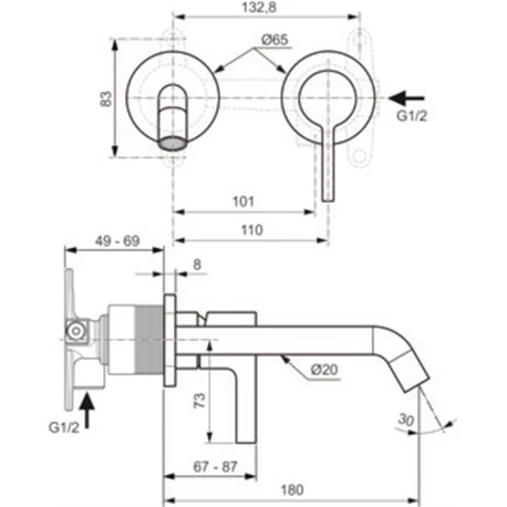 Ideal Standard Mitigeur Lavabo Mural Joy Bec 180 Mm, Chromé 3 Ideal Standard Mitigeur Lavabo Mural Joy Bec 180 Mm, Chromé