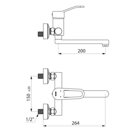 Mitigeur Mécanique Monocommande Mural 2455 Securitouch à Cartouche Classique, L. 200 Mm, Manette Ajourée, Raccords Stop/check 4 Mitigeur Mécanique Monocommande Mural 2455 Securitouch à Cartouche Classique, L. 200 Mm, Manette Ajourée, Raccords Stop/check – Image 2