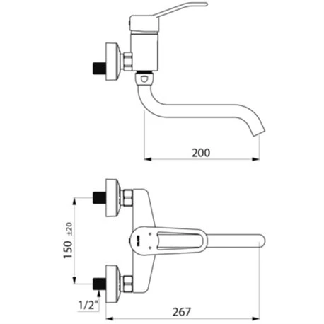 Mitigeur Mécanique Monocommande Mural 2519 Manette Ajourée, Raccords Stop/check 4 Mitigeur Mécanique Monocommande Mural 2519 Manette Ajourée, Raccords Stop/check – Image 2