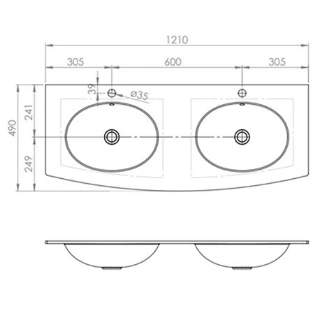 Plan Vasque Intégré En Solid Surface 120x1,2x49 Cm 2 Vasques 4 Plan Vasque Intégré En Solid Surface 120x1,2x49 Cm 2 Vasques – Image 2
