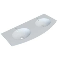 Plan Vasque Intégré En Solid Surface 120x1,2x49 Cm 2 Vasques